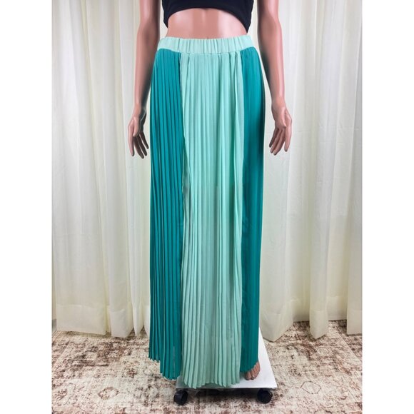 Women's TCEC Color Block Pleated Multi Split Maxi Skirt Size Medium Turquoise - Picture 6 of 11